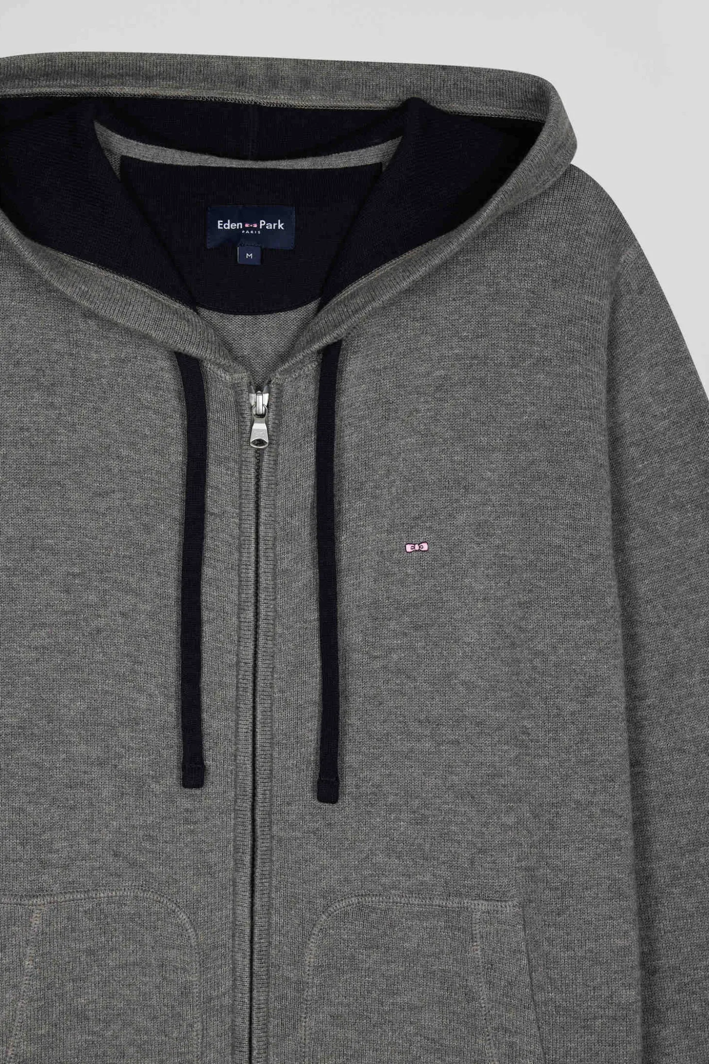 Sweatshirt zippé en maille laine et coton gris coupe Regular