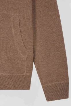 Sweatshirt zippé en maille laine et coton marron coupe Regular