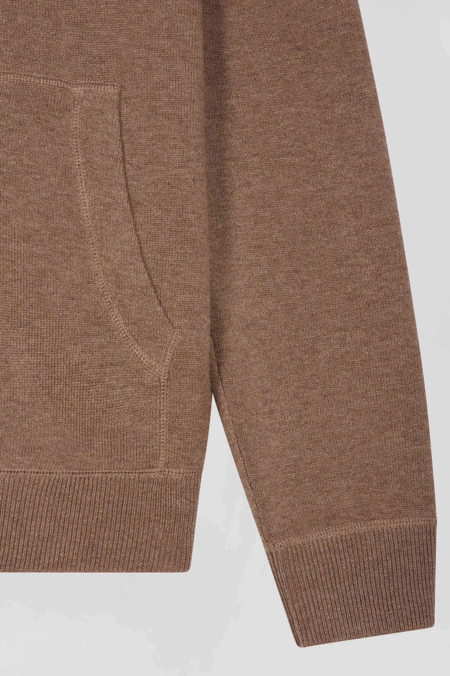Sweatshirt zippé en maille laine et coton marron coupe Regular