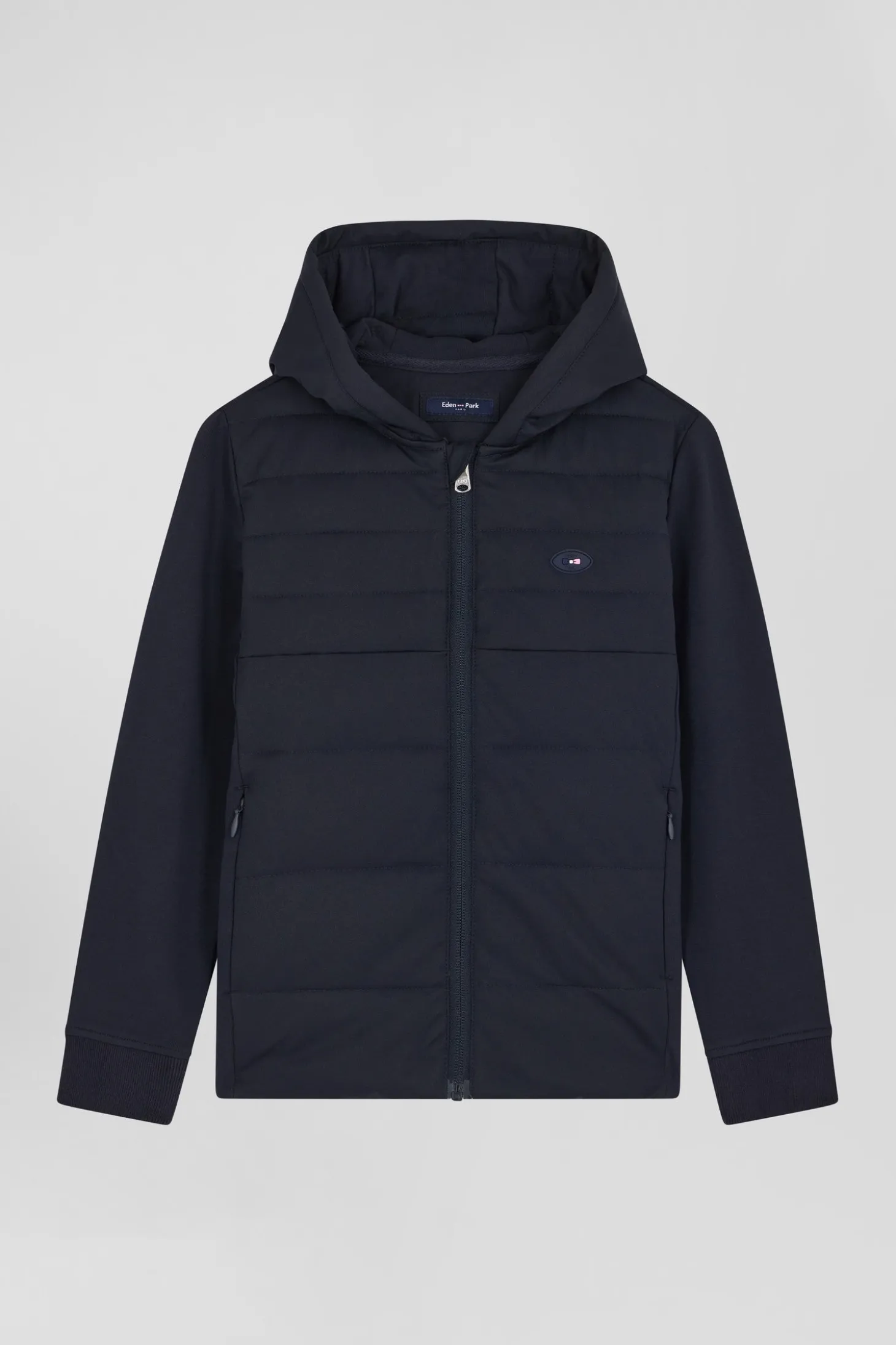 Sweatshirt zippé matelassé à capuche bleu marine coupe Regular