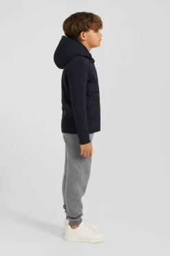 Sweatshirt zippé matelassé à capuche bleu marine coupe Regular