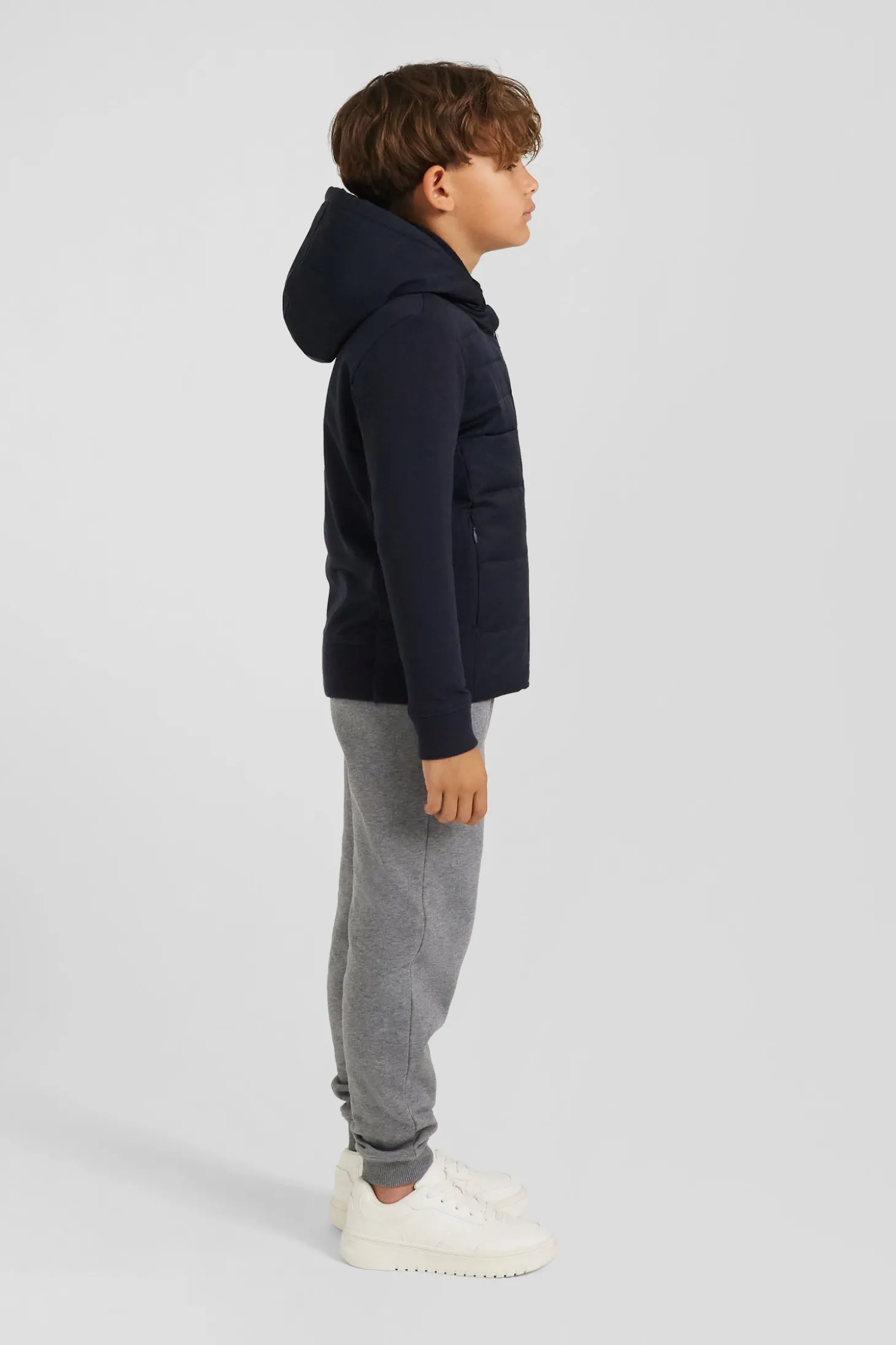 Sweatshirt zippé matelassé à capuche bleu marine coupe Regular
