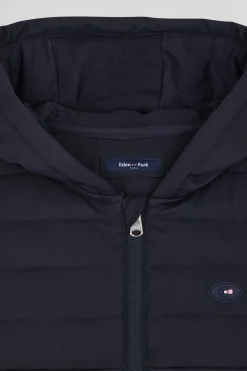 Sweatshirt zippé matelassé à capuche bleu marine coupe Regular