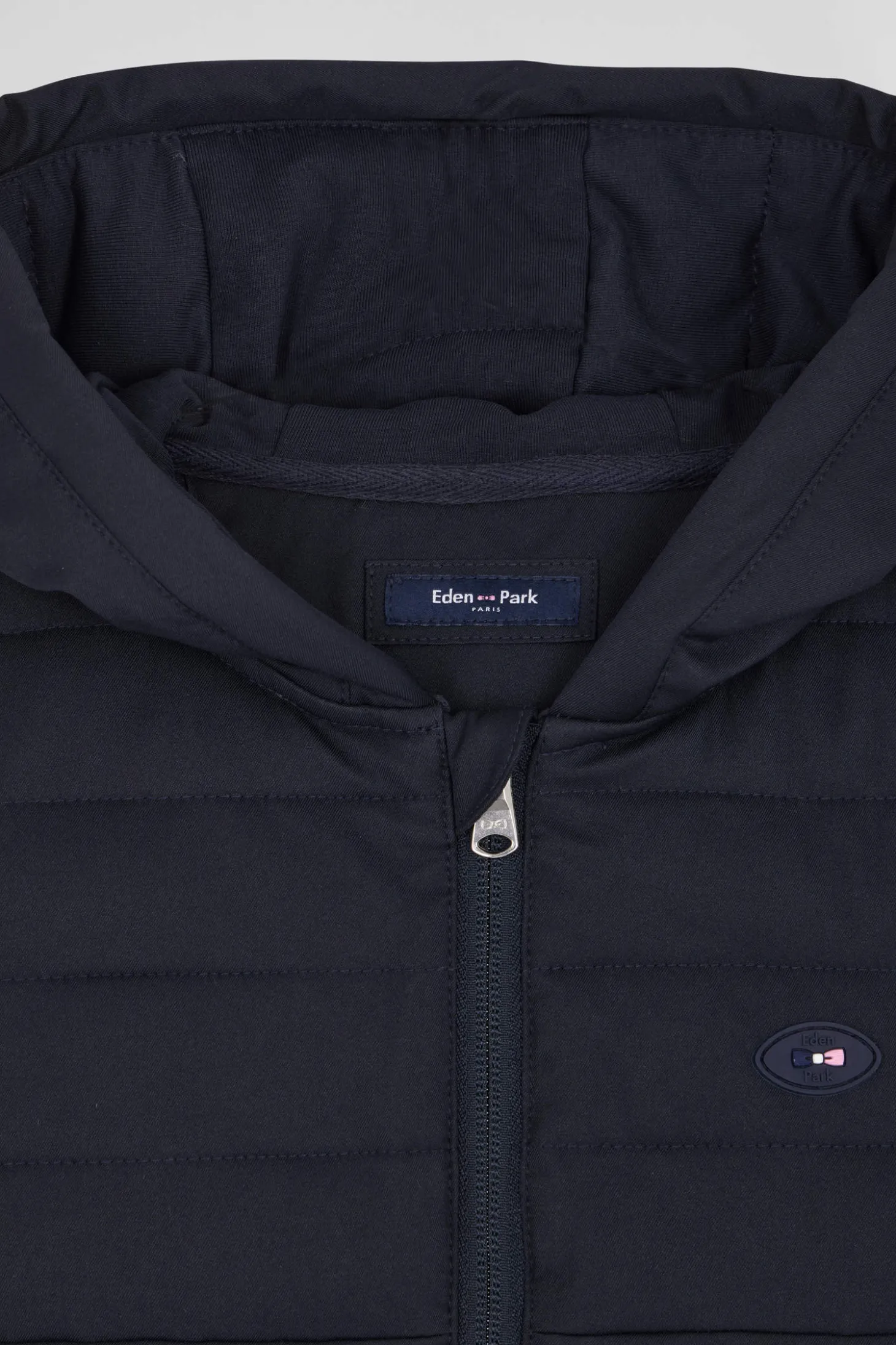 Sweatshirt zippé matelassé à capuche bleu marine coupe Regular