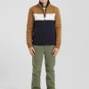 Sweatshirt zippé tricolore à col montant en coton mélangé camel coupe Regular