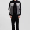 Sweatshirt zippé tricolore en coton mélangé noir coupe Regular