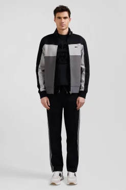 Sweatshirt zippé tricolore en coton mélangé noir coupe Regular