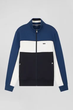Sweatshirt zippé tricolore en coton mélangé bleu coupe Regular