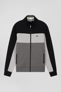 Sweatshirt zippé tricolore en coton mélangé noir coupe Regular