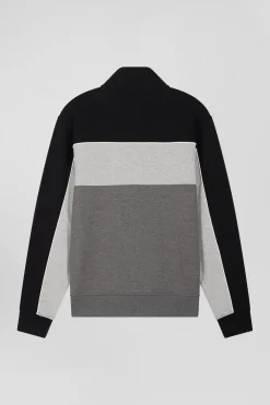 Sweatshirt zippé tricolore en coton mélangé noir coupe Regular
