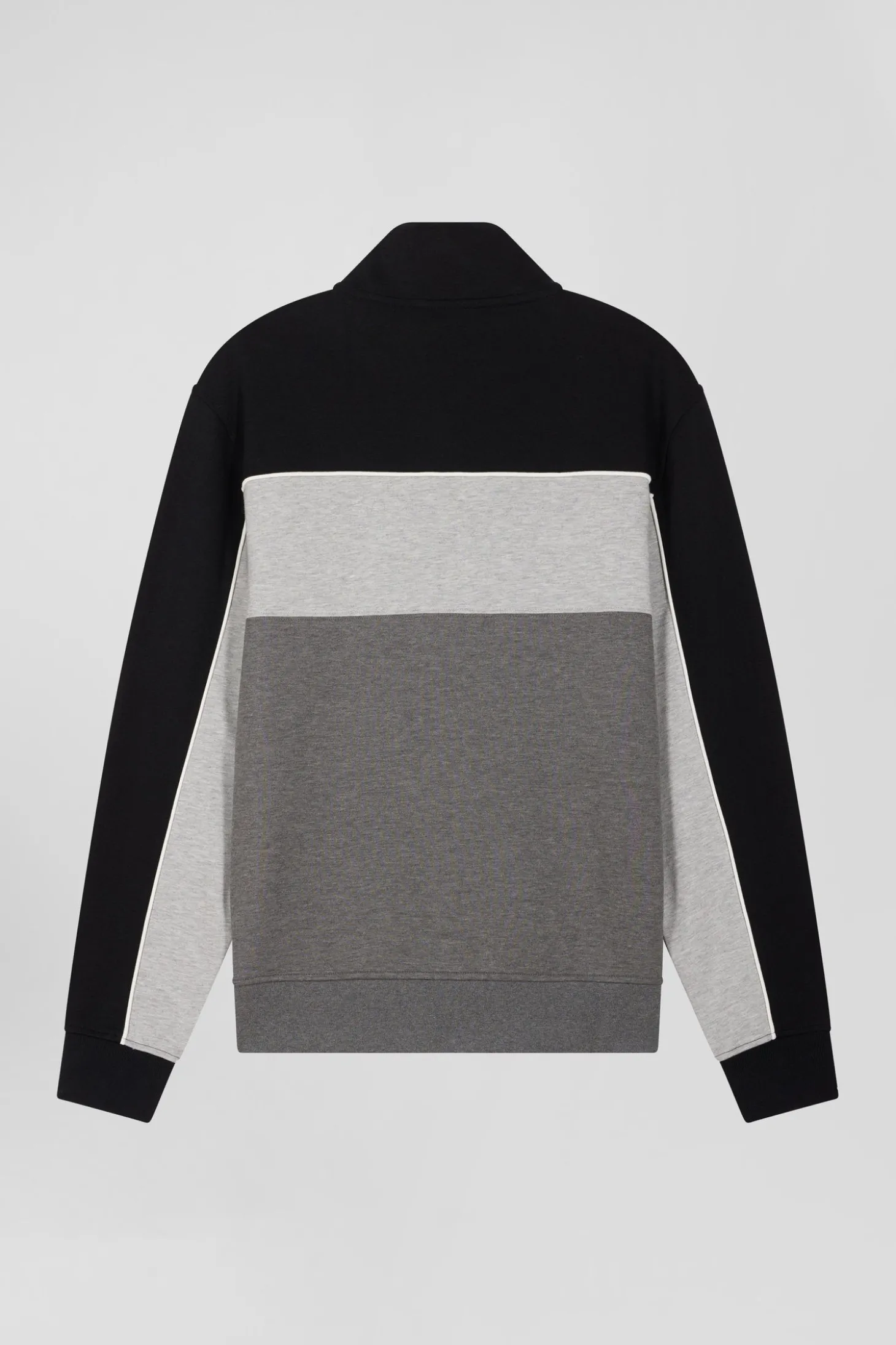Sweatshirt zippé tricolore en coton mélangé noir coupe Regular