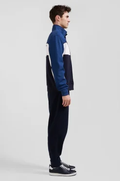 Sweatshirt zippé tricolore en coton mélangé bleu coupe Regular