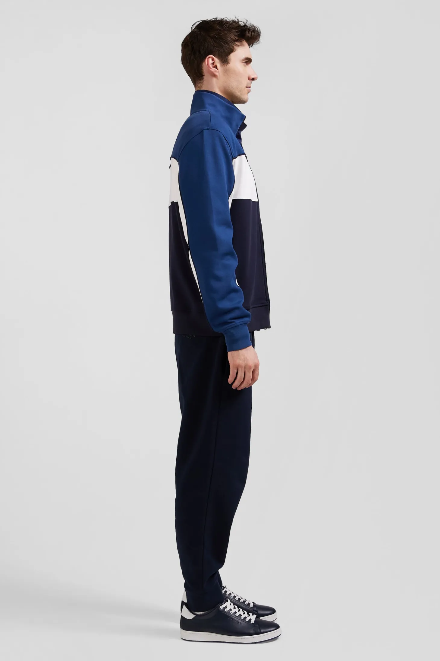 Sweatshirt zippé tricolore en coton mélangé bleu coupe Regular