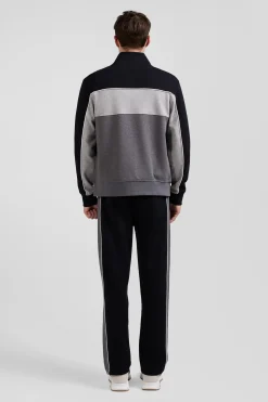 Sweatshirt zippé tricolore en coton mélangé noir coupe Regular