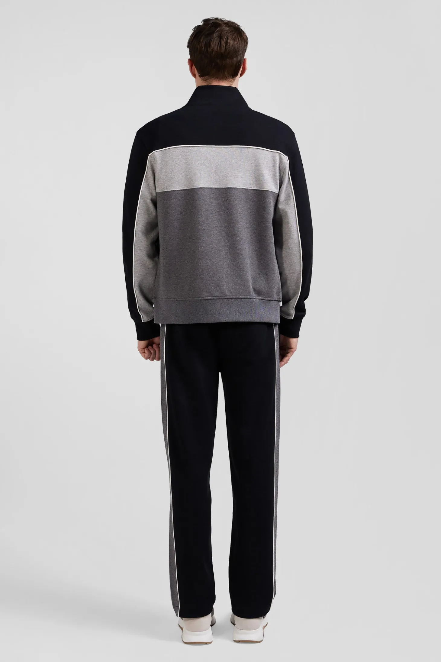 Sweatshirt zippé tricolore en coton mélangé noir coupe Regular