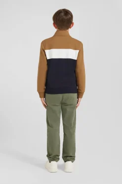 Sweatshirt zippé tricolore à col montant en coton mélangé camel coupe Regular