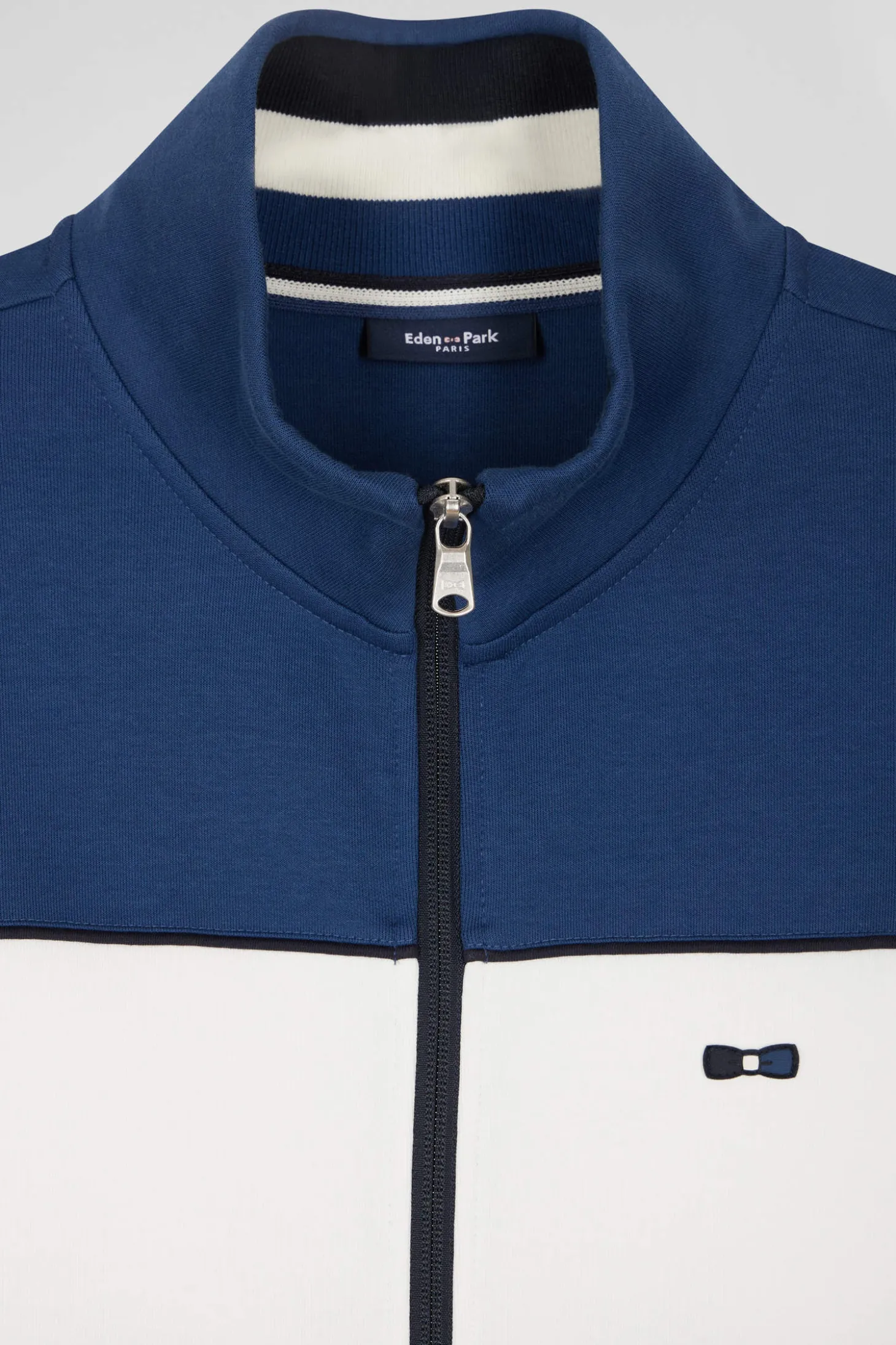 Sweatshirt zippé tricolore en coton mélangé bleu coupe Regular