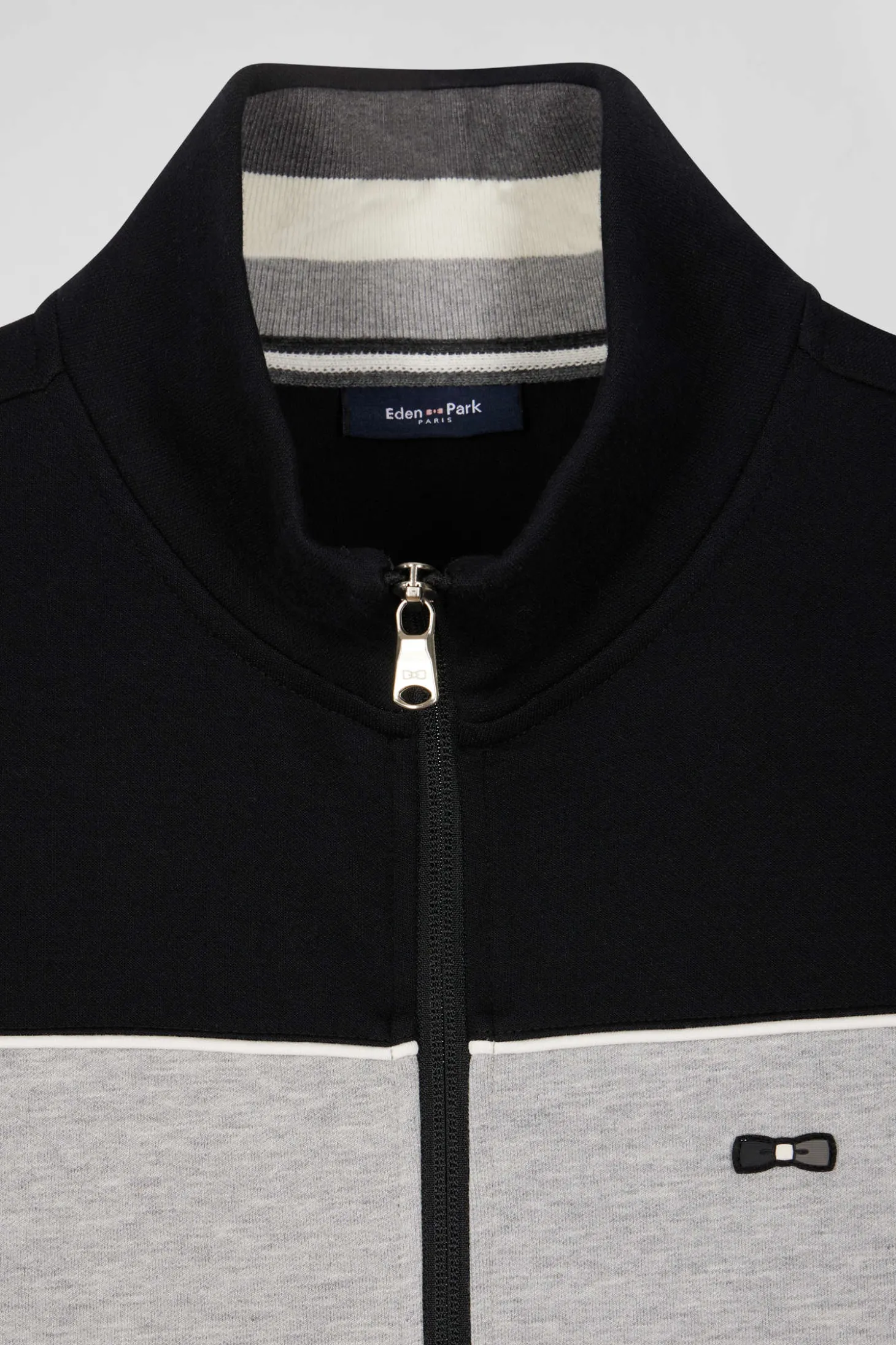Sweatshirt zippé tricolore en coton mélangé noir coupe Regular
