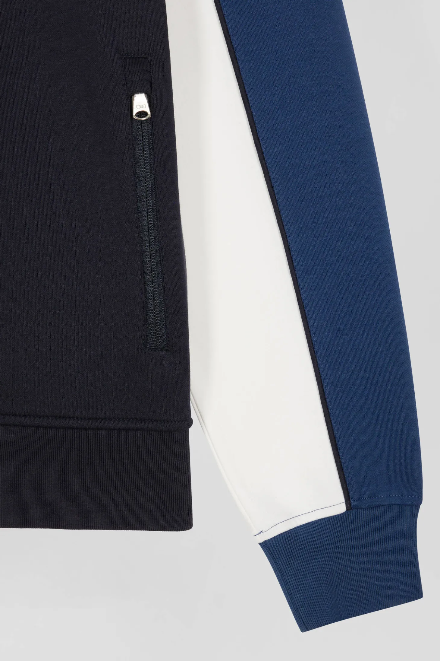 Sweatshirt zippé tricolore en coton mélangé bleu coupe Regular