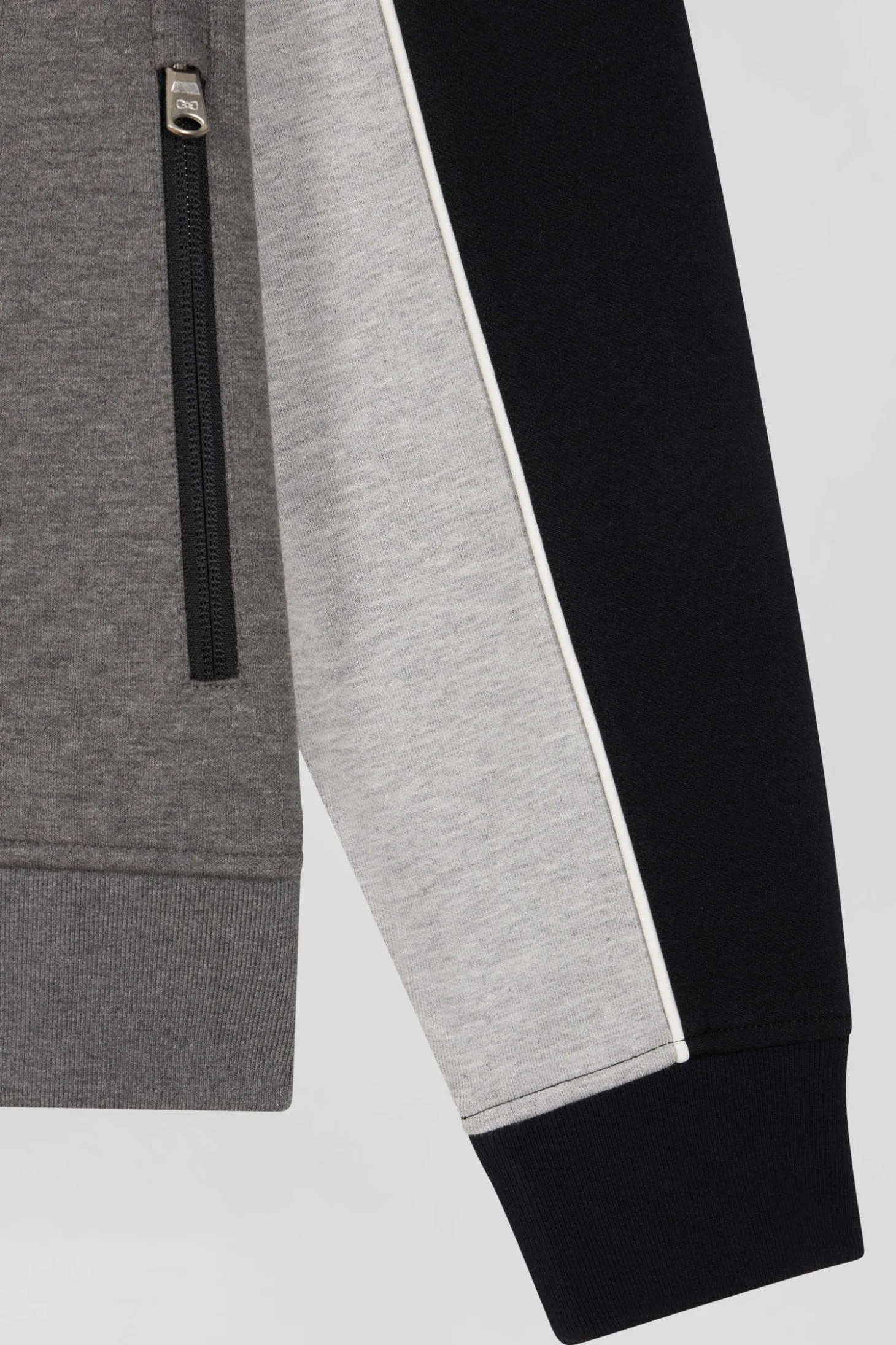 Sweatshirt zippé tricolore en coton mélangé noir coupe Regular