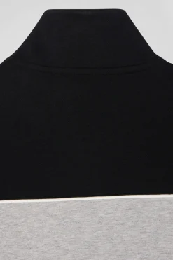 Sweatshirt zippé tricolore en coton mélangé noir coupe Regular