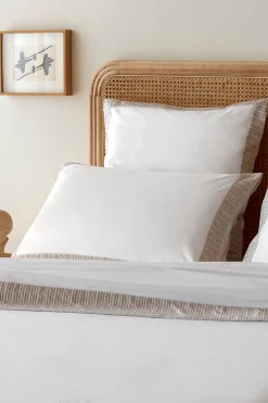2 taies d'oreiller rectangulaires blanc et beige - Bulle ovale
