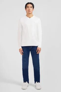 T-shirt blanc col V à manches longues