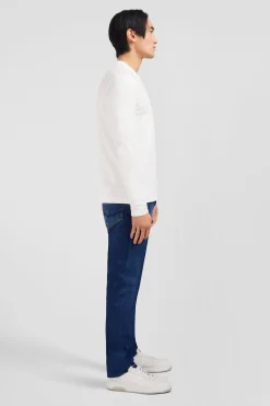 T-shirt blanc col V à manches longues