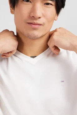 T-shirt blanc col V à manches courtes