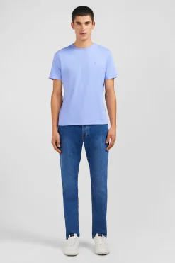 T-shirt bleu col rond à manches courtes
