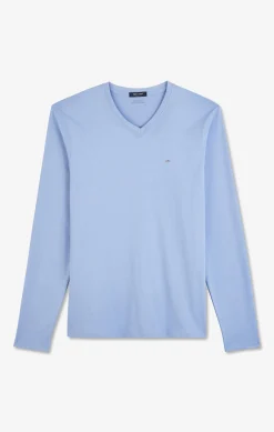 T-shirt bleu col V à manches longues