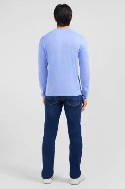 T-shirt bleu col V à manches longues