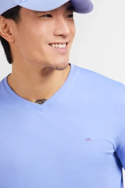 T-shirt bleu col V à manches longues