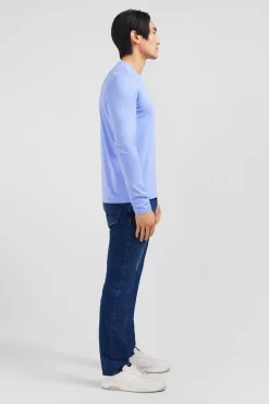 T-shirt bleu col V à manches longues