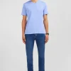 T-shirt bleu col V à manches courtes