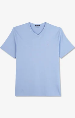 T-shirt bleu col V à manches courtes