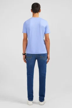 T-shirt bleu col V à manches courtes