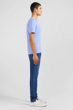 T-shirt bleu col V à manches courtes