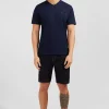 T-shirt bleu marine col V à manches courtes