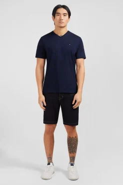 T-shirt bleu marine col V à manches courtes