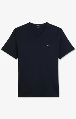 T-shirt bleu marine col V à manches courtes
