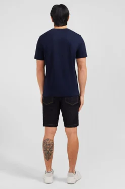 T-shirt bleu marine col V à manches courtes