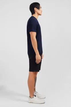 T-shirt bleu marine col V à manches courtes