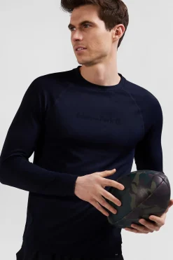 T-shirt de sport manches longues à détails cerclés bleu marine