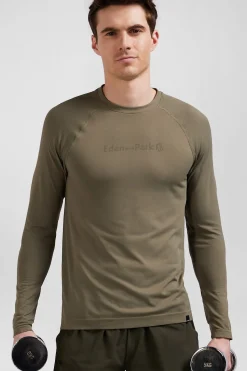 T-shirt de sport manches longues à détails cerclés kaki