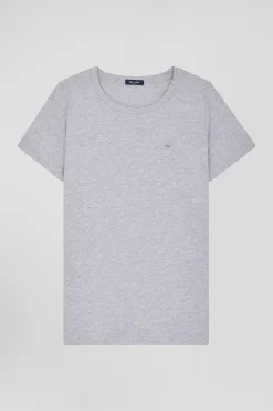 T-shirt femme manches courtes en coton gris coupe Regular