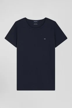 T-shirt femme manches courtes en coton bleu marine coupe Regular