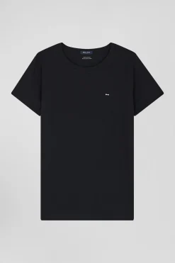 T-shirt femme manches courtes en coton noir coupe Regular