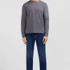 T-shirt gris col rond à manches longues
