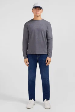 T-shirt gris col rond à manches longues